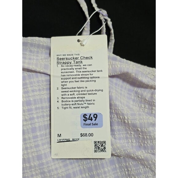 NWT Lululemon Seersucker Check Strappy Lavender Tank & 3" Pull-On Short Set M/L - Picture 10 of 16
